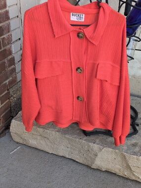 BUCKET LIST French Terry Oversized Cropped Shacket, Size Large